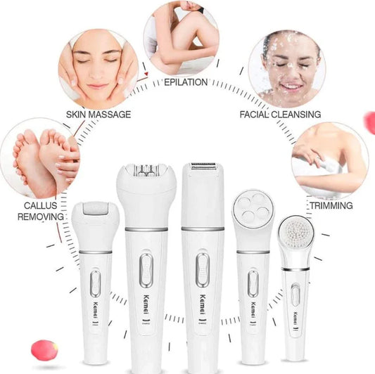 Kemei 5-in-1 Beauty Tools Kit – Epilator, Face Massager & More